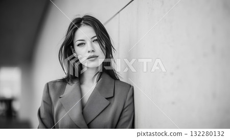 A fashionable portrait of a woman that emphasizes the aesthetics of shadow and form 132280132