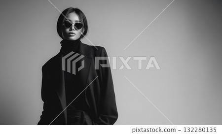 A fashionable portrait of a woman that emphasizes the aesthetics of shadow and form A fashionable portrait of a woman that emphasizes the aesthetics of shadow and form 132280135