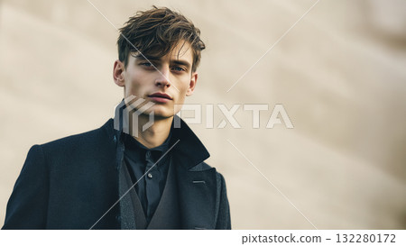 A fashion portrait of a modern man exuding calm and confidence 132280172