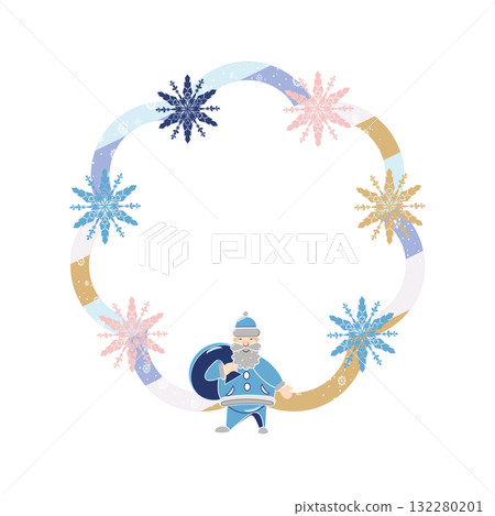 Holiday frame with snowflakes and Santa Claus with gifts vector illustration 132280201