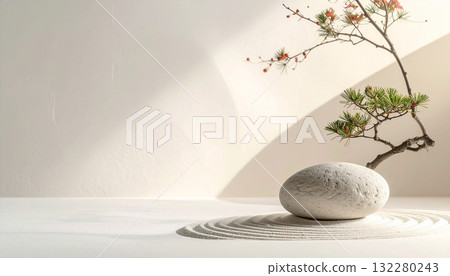Dry landscape garden on a beige background 132280243
