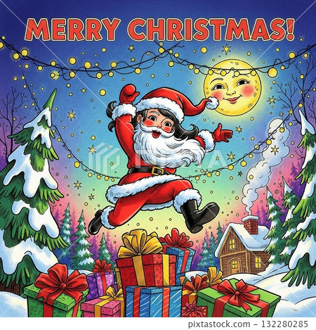 穿著聖誕老人服裝享受聖誕節的女孩 132280285