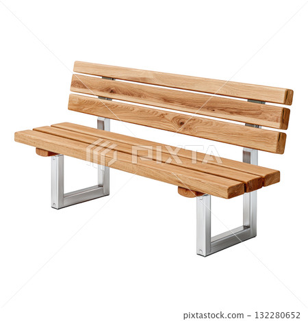 Wooden Bench in a Park Setting with Minimalist Design and Natural Finish for Outdoor Leisure and Relaxation 132280652