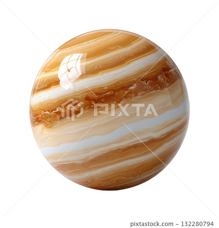 Majestic glossy orange planet sphere with striped pattern, 3D style artwork on clean transparency background 132280794
