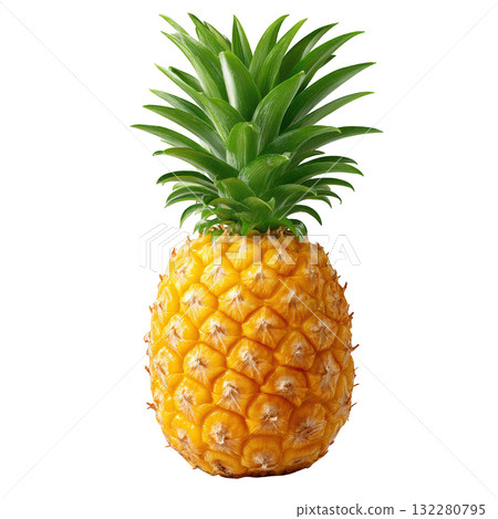 Fresh ripe yellow tropical pineapple fruit. healthy whole food with vibrant green crown for sweet summer diet 132280795