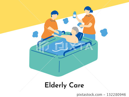 Caregiver and elderly person helping with bathing Caregiver and elderly person helping with bathing 132280946