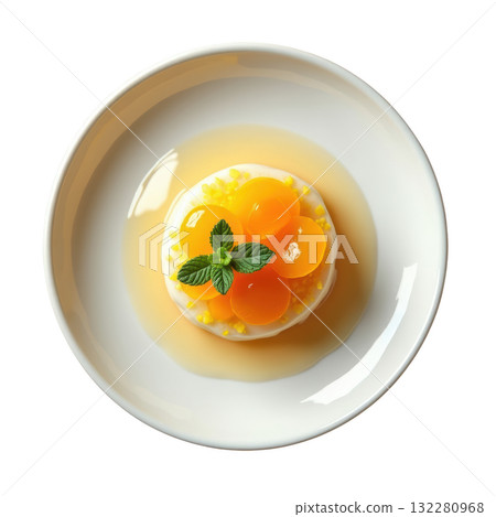 Refreshing kumquat gelee dessert with coconut cream. This citrus jelly has candied kumquat slices and mint garnish Refreshing kumquat gelee dessert with coconut cream. This citrus jelly has candied kumquat slices and mint garnish 132280968