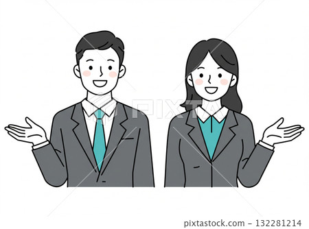 插圖組微笑著身穿西裝的男女商人引導 132281214