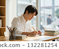 Male businessman writing in notebook / Image of studying, organizing ideas, working from home 132281254