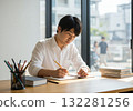 Male businessman writing in notebook / Image of studying, organizing ideas, working from home 132281256