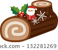 Christmas Buche de Noel with Santa Claus and holly decorations 132281269
