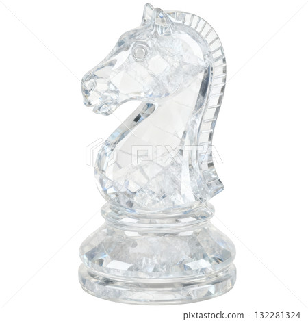 Elegant crystal chess knight piece, single transparent glass object for challenging strategy board game 132281324
