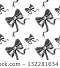 Bows. Monochrome. Seamless pattern. Hand-drawn watercolor illustration isolated on a transparent background. For textiles, fabrics, and wallpaper 132281634