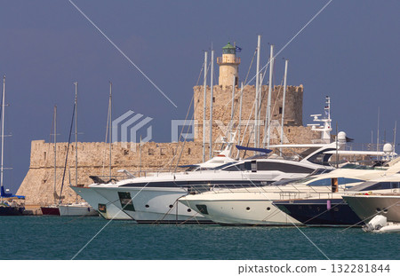 Yachts and Saint Nicholas Fortress, Rhodes, Greece 132281844