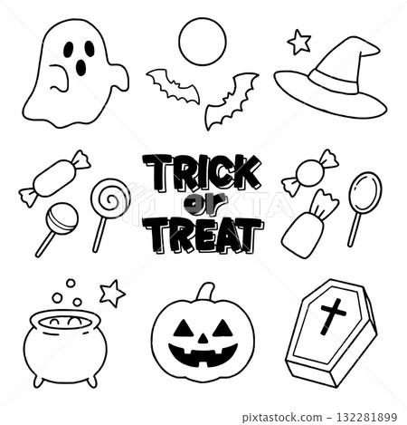 可愛的萬聖節插圖集-線條畫 可愛的萬聖節插圖集-線條畫 132281899