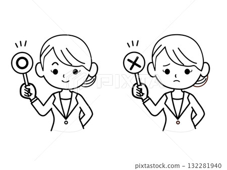 Illustration of a business person giving marks. Monochrome, OL, business woman, upper body, person 132281940