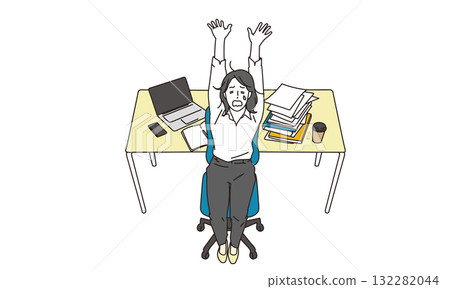 一位忙碌而勤奮的女性在辦公桌前工作的插圖素材 一位忙碌而勤奮的女性在辦公桌前工作的插圖素材 132282044