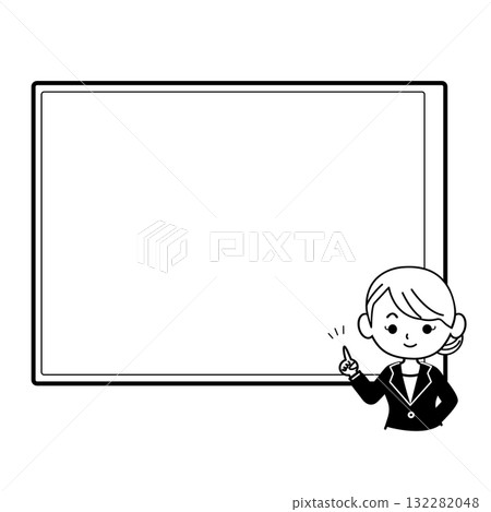 一位女士在板前指著東西的插圖。商務人士，商人，女商人，女士 132282048