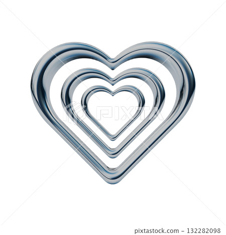 三重心形金屬3D圖示。 Y2K風格裝飾郵票插圖 132282098