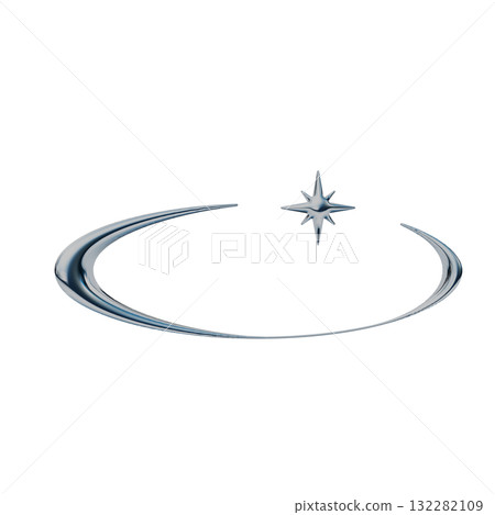 橢圓形金屬3D圖標，帶有一顆閃閃發光的星星。 Y2K風格裝飾郵票插圖 132282109