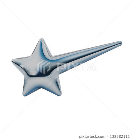 Simple shooting star metallic 3D icon. Y2K style decorative stamp illustration 132282111