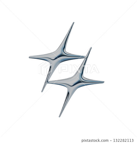 Metallic 3D icon of overlapping diagonal diamonds. Y2K style decorative stamp illustration 132282113