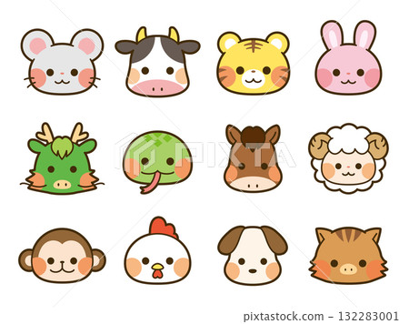 Zodiac face illustration set Zodiac face illustration set 132283001