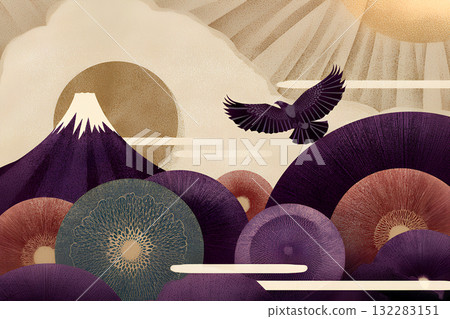 富士山與鷹的日本風格繪畫 富士山與鷹的日本風格繪畫 132283151