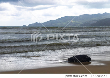 Storm heavy monsoon rain clouds wild waves Patong Beach Thailand. Storm heavy monsoon rain clouds wild waves Patong Beach Thailand. 132283545