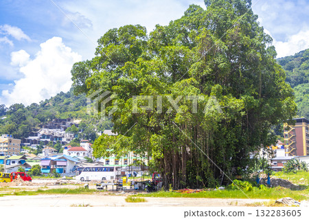 Apartment hotel building and huge tropical trees jungle nature Thailand. 132283605