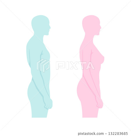 Male and female upper body silhouette illustration seen from the side 132283685