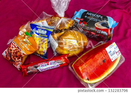 Groceries various snacks and food from supermarket store Thailand. 132283706