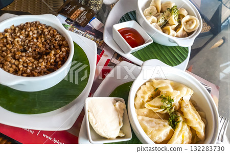 Spice House russian restaurant dishes meal in Patong Phuket Thailand. 132283730