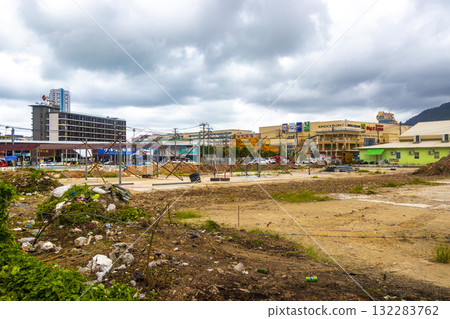 Large construction site area with trash in the tropics Thailand. 132283762