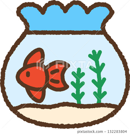 手繪單圖示插圖：金魚缸 132283804