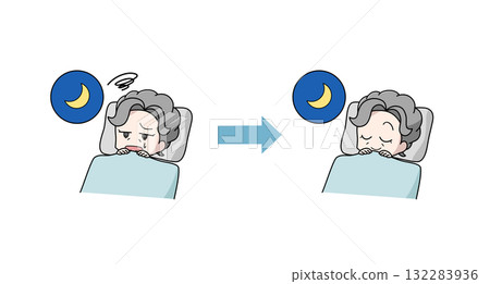睡眠改善插畫集-老年婦女 睡眠改善插畫集-老年婦女 132283936