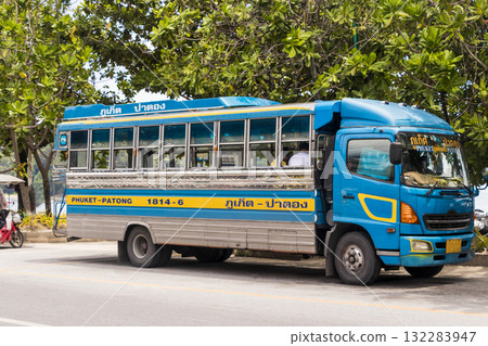 Public bus at bus stop in Patong Beach, Phuket, Thailand. Public bus at bus stop in Patong Beach, Phuket, Thailand. 132283947