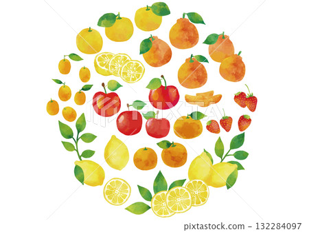 Watercolor winter citrus fruits (apple, strawberry, yuzu, mandarin orange, lemon, dekopon, kumquat) set Watercolor winter citrus fruits (apple, strawberry, yuzu, mandarin orange, lemon, dekopon, kumquat) set 132284097