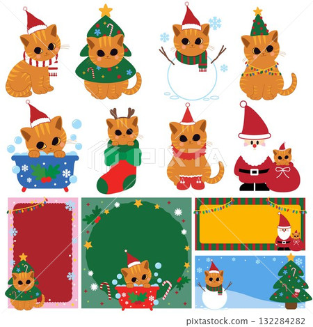 Orange Cute Cat Christmas 132284282