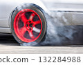 Smoke on wheel and Speed of drift race car. 132284988