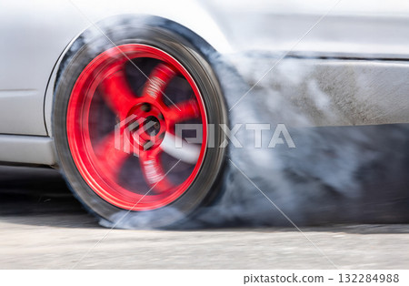 Smoke on wheel and Speed of drift race car. 132284988