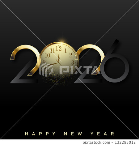 Luxury Happy New Year 2026 countdown clock with dissolving glitter. Vector Luxury Happy New Year 2026 countdown clock with dissolving glitter. Vector 132285012