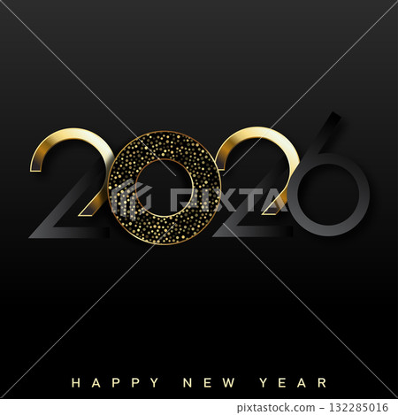 Luxury Happy New Year 2026 with elegant classic golden clock. Vector 132285016