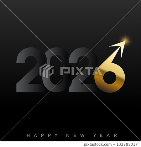 Luxury Happy New Year 2026 with elegant classic golden clock. Vector 132285017