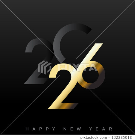 Luxury Happy New Year 2026 with elegant classic golden clock. Vector 132285018