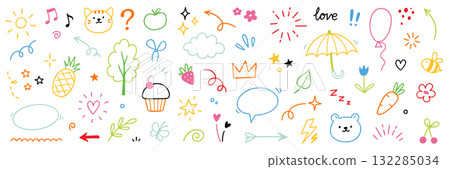 Line cute element set. Hand drawn scribble heart, arrow, flower and cloud elements for a cute line simple background. Doodle sketch heart, star, cloud cartoon sticker shapes. Vector Line cute element set. Hand drawn scribble heart, arrow, flower and cloud elements for a cute line simple background. Doodle sketch heart, star, cloud cartoon sticker shapes. Vector 132285034