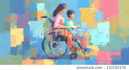 溫柔的護理員和輪椅使用者（油畫） 132285176