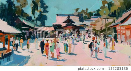 出雲大社與參拜者（油畫） 132285186