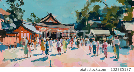 出雲大社與參拜者（油畫） 132285187