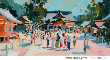 Izumo Taisha Shrine and Worshippers (oil painting) Izumo Taisha Shrine and Worshippers (oil painting) 132285188